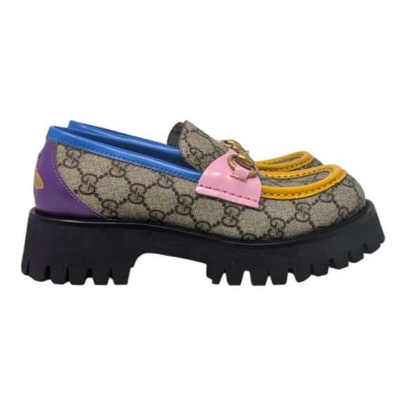 Gucci GG Supreme Bee Monogram Cordovan Lux Lug Sole Horsebit Loafer Rainbow 36 - Picture 4 of 13